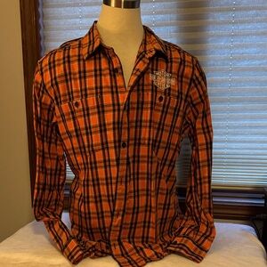 Harley-Davidson Men's Orange and Black Plaid Shirt